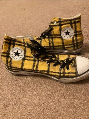 Converse Yellow Plaid High-Top Sneakers with Black Accents